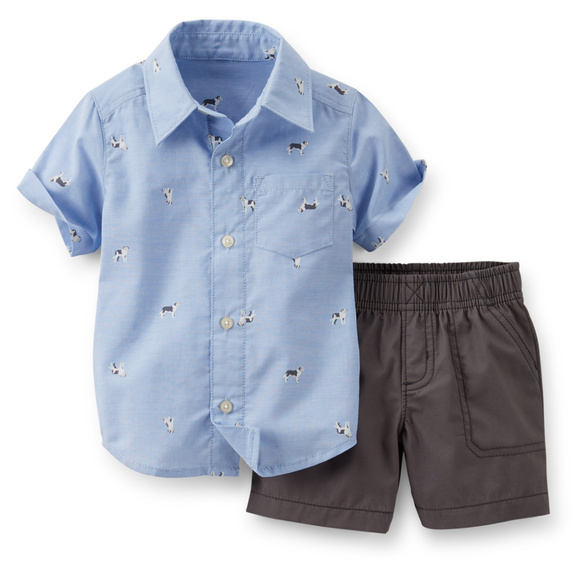 Carters Baby Boy Shirt & Short Set Clothes Puppy - Picture 2 of 2